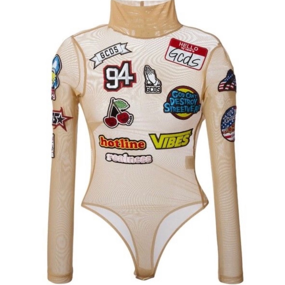 NWT GCDS Patches Nude BODYSUIT  Rare Mesh